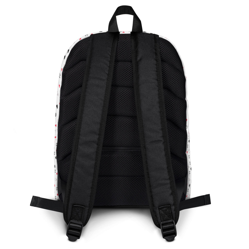 Daemon Luxury Speckled Diamonds Artica Blizzard backpack with all-over white print and black adjustable straps.