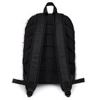 Daemon Luxury Speckled Diamonds Artica Blizzard backpack with all-over white print and black adjustable straps.
