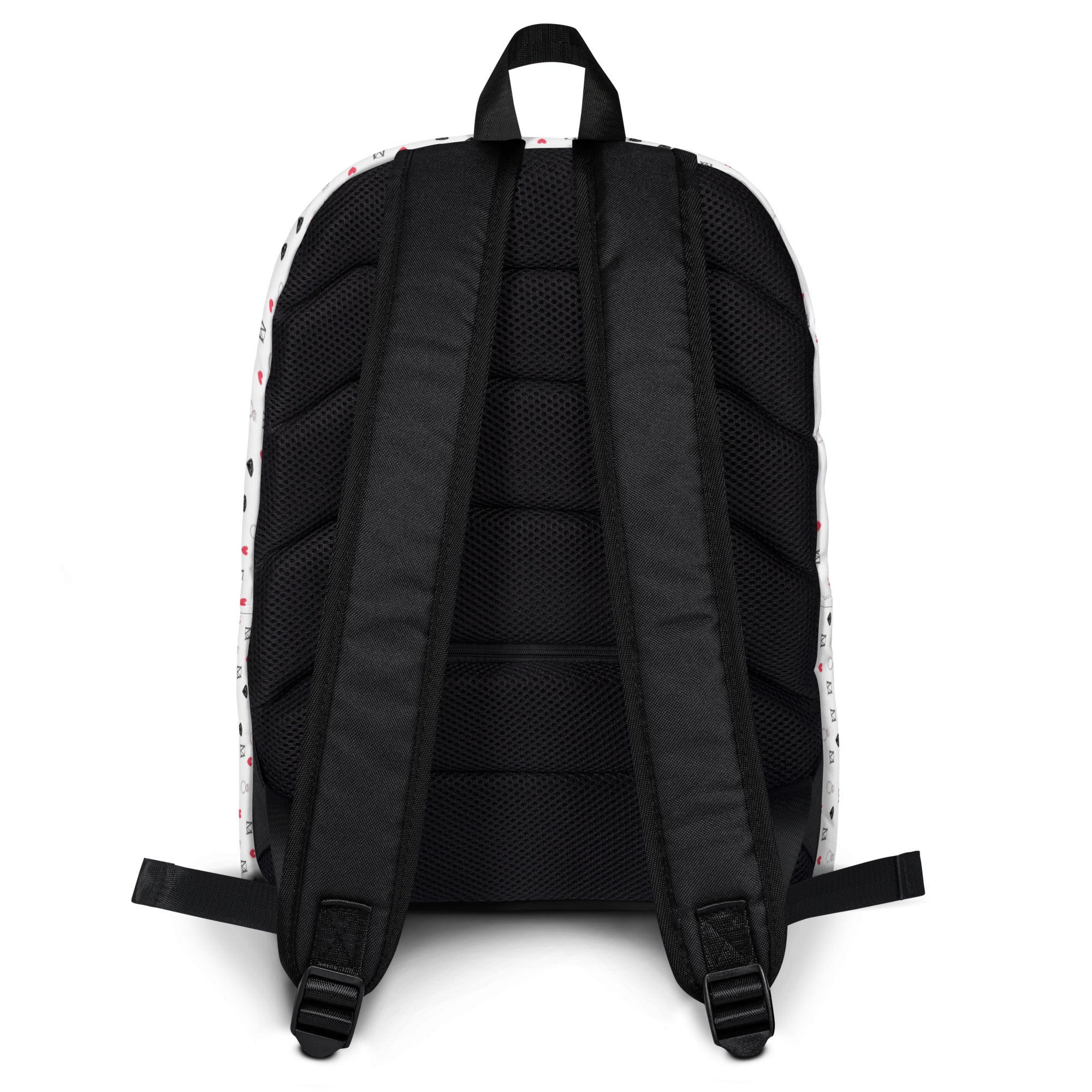 Daemon Luxury Speckled Diamonds Artica Blizzard backpack with all-over white print and black adjustable straps.