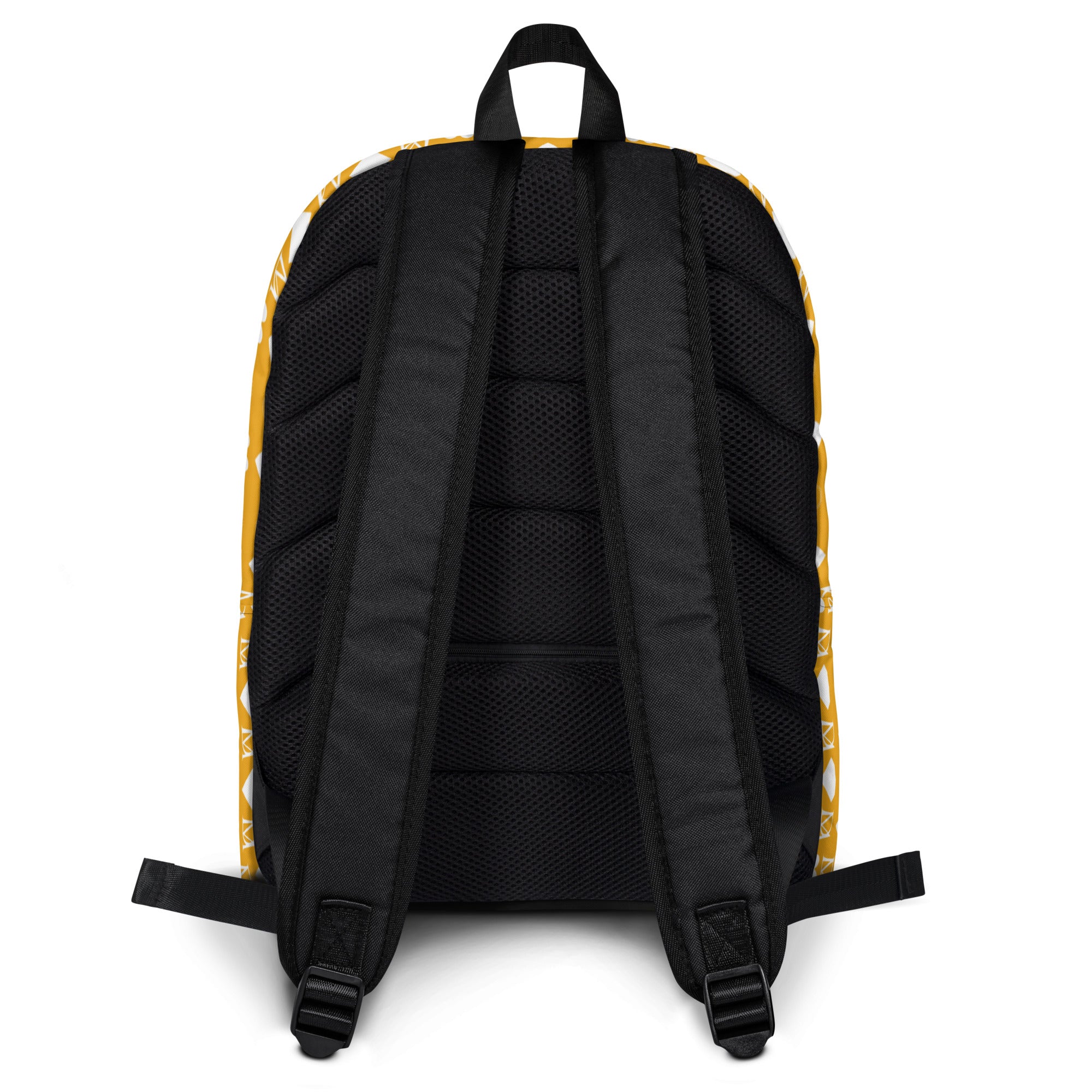 Daemon Luxury Frosted Diamonds Tarmin Honeybees all-over-print backpack in white with intricate diamond and honeybee pattern.