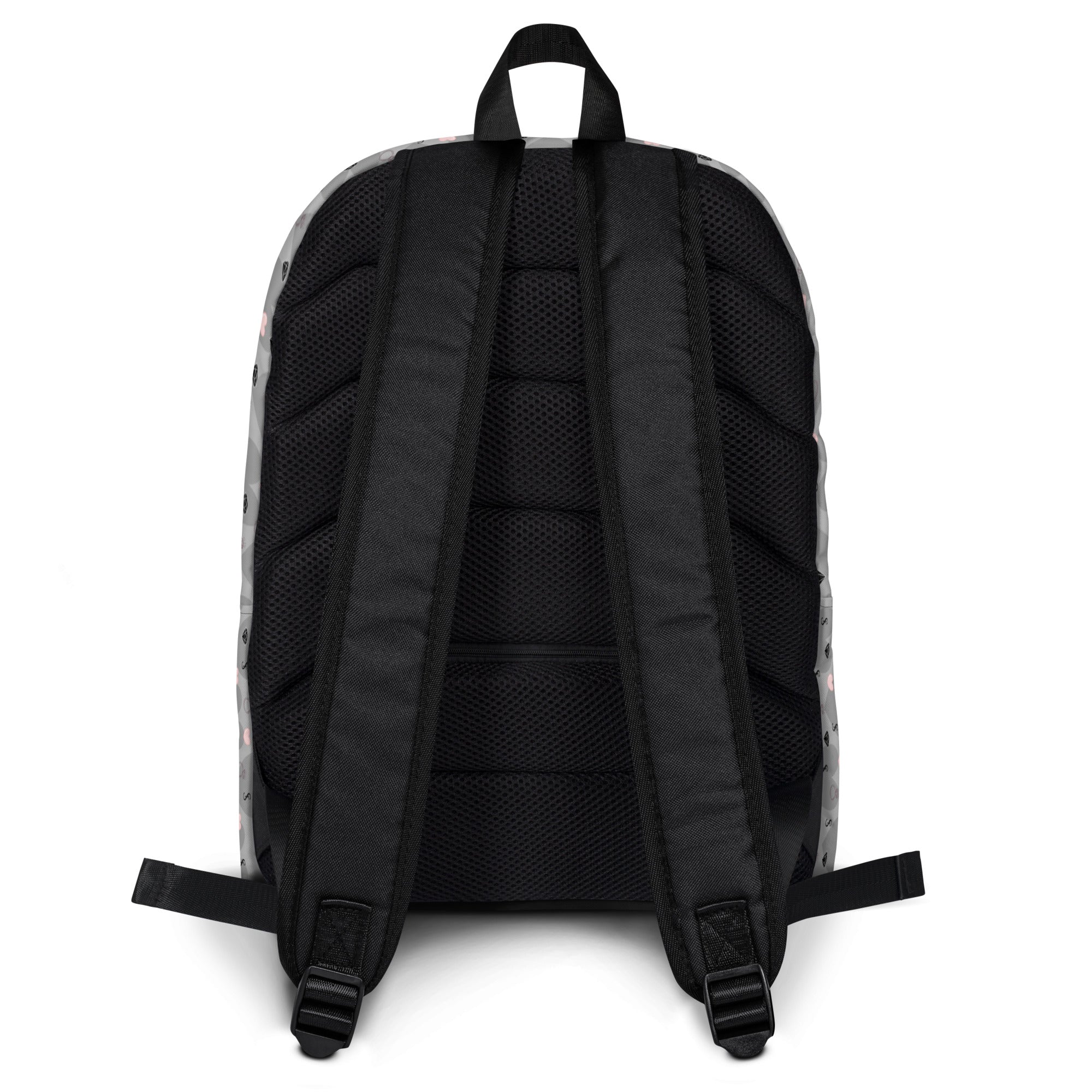 Heartfelt STF Zaino backpack by Daemon Luxury featuring an all-over white print on the back, stylish and spacious for everyday use.