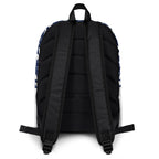 White backpack featuring all-over print of Rings of Transition (Frosted Diamonds) design by Daemon Luxury, with adjustable shoulder straps.