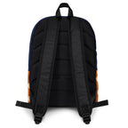 All-over print white backpack featuring Stars of Sesta Gloomy Runners design by Daemon Luxury, with adjustable straps and multiple compartments.