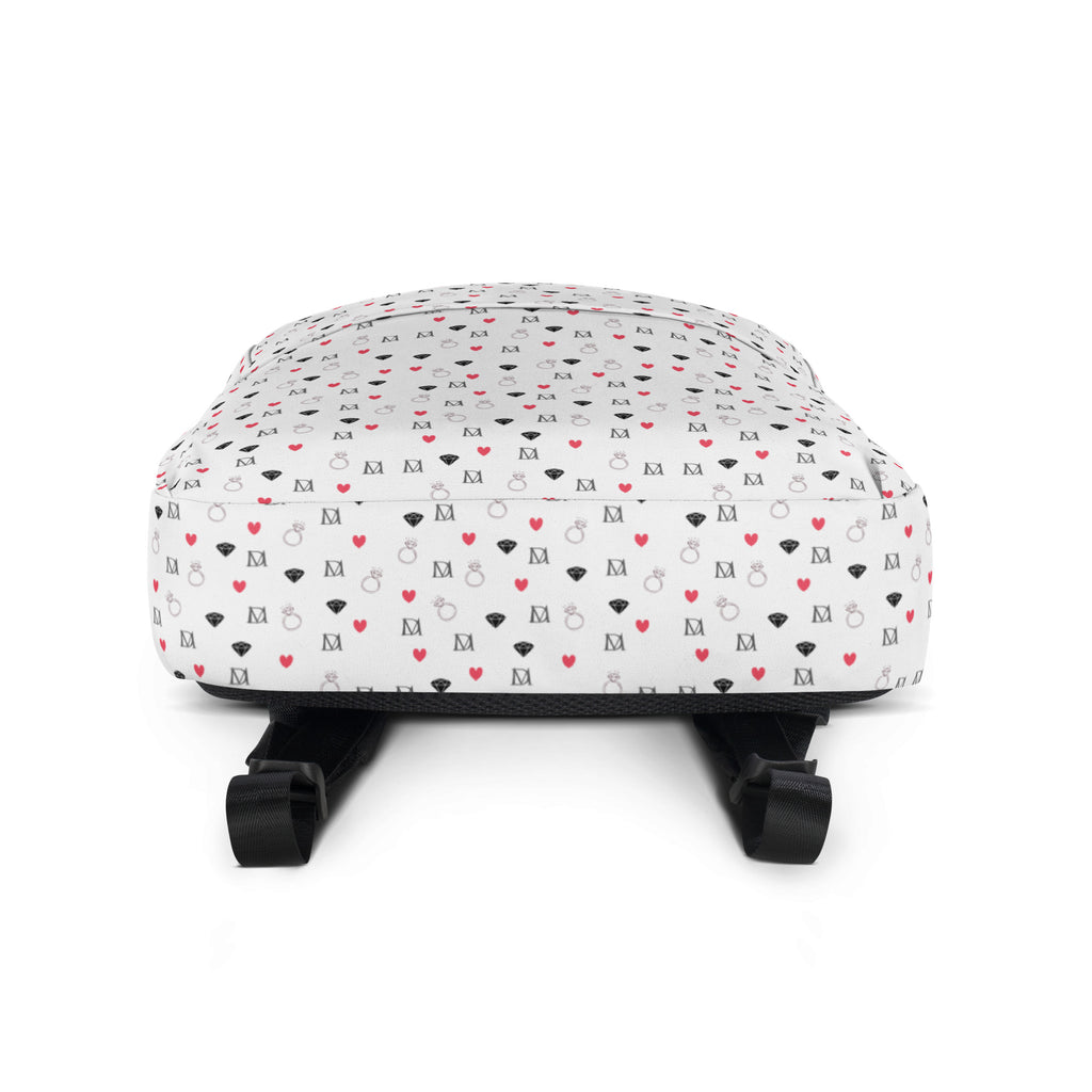 All-over print Daemon Luxury Speckled Diamonds Artica Blizzard backpack with white bottom and adjustable straps.