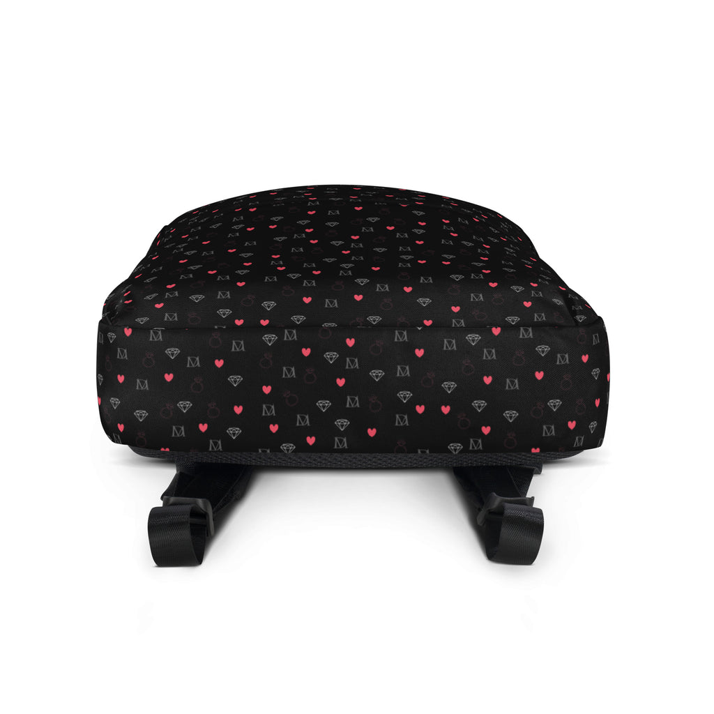 Daemon Luxury Speckled Diamonds NEMESIS backpack with all-over white print and black accents.