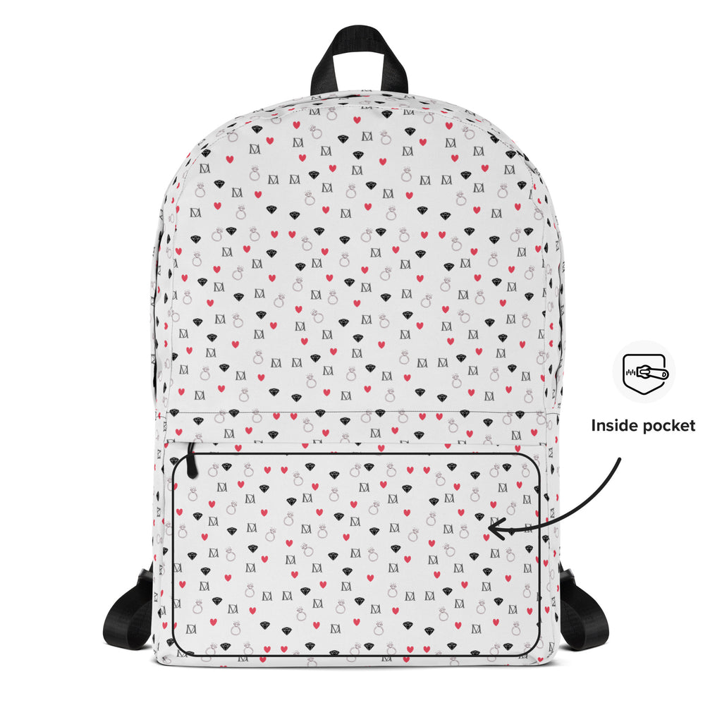 Daemon Luxury Speckled Diamonds Artica Blizzard backpack with all-over white print and stylish design.