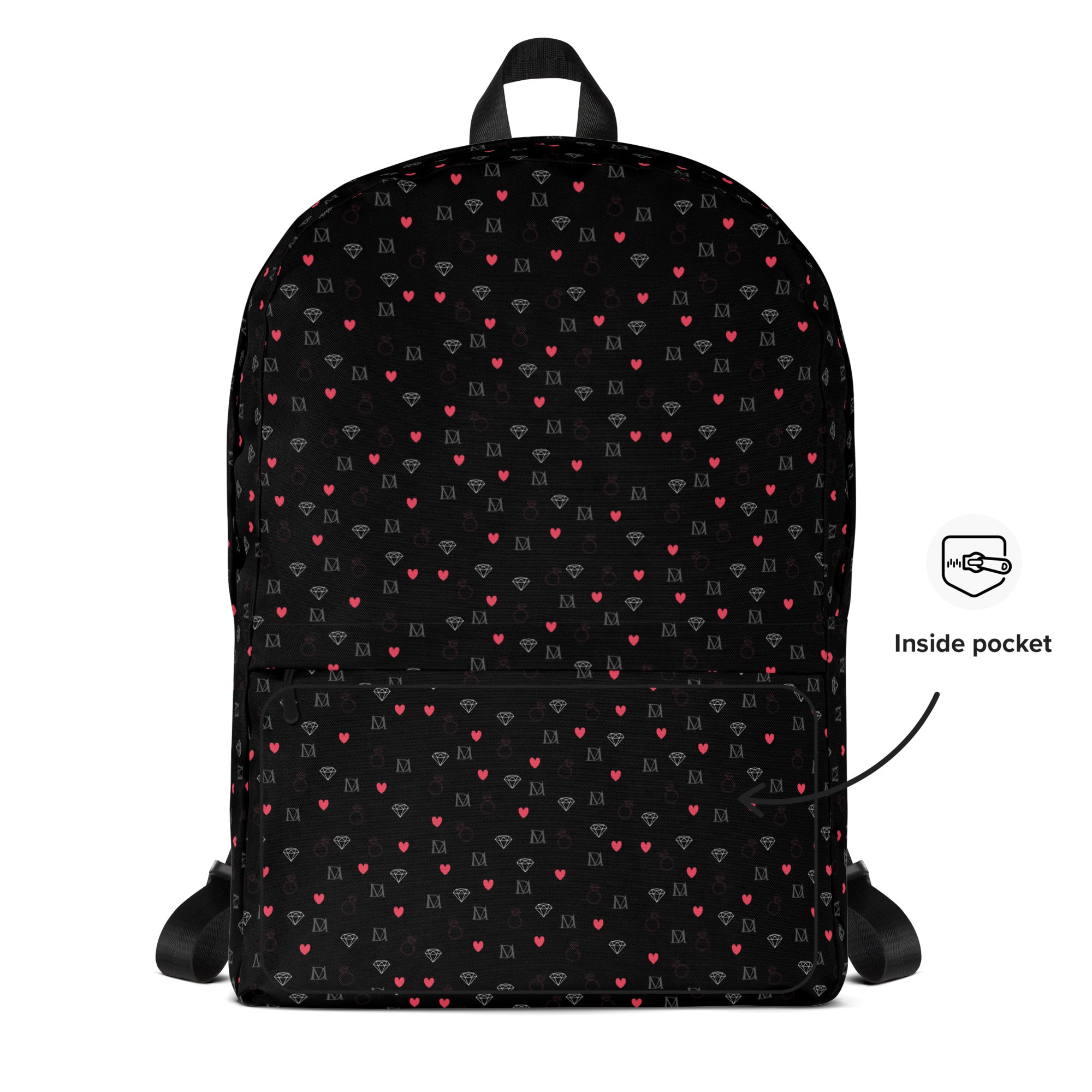 Daemon Luxury Speckled Diamonds NEMESIS backpack with all-over white print, showcasing stylish design and durable material.