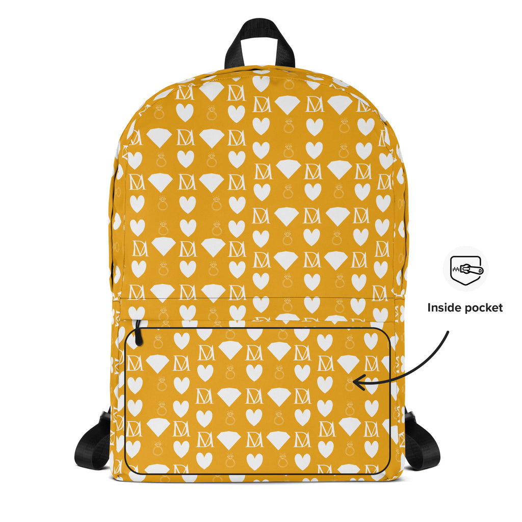White Daemon Luxury Frosted Diamonds backpack with all-over print featuring geometric diamond patterns.