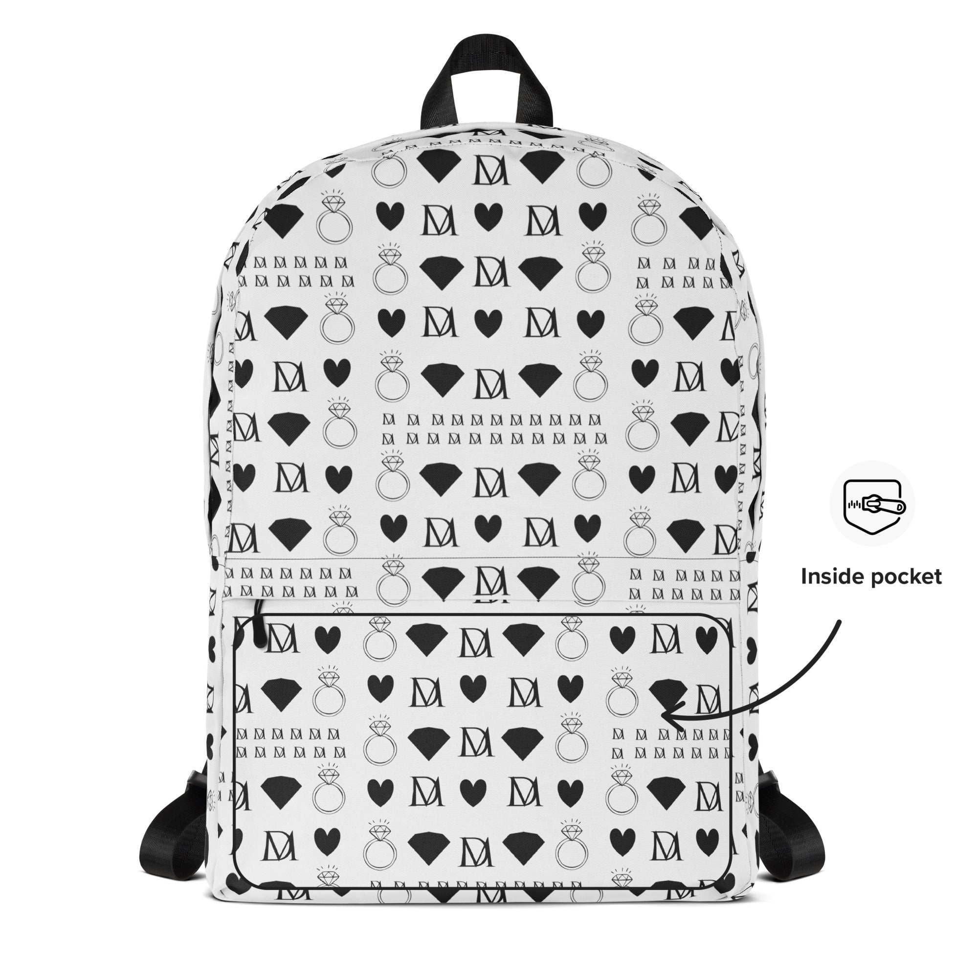 Daemon Luxury Dim Diamonds Artica Blizzard backpack with all-over white print, stylish and functional for everyday use.