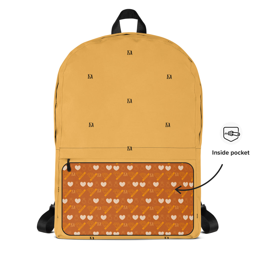 Daemon Luxury Stargaze Minno all-over-print backpack with white background and colorful starry design on the front.