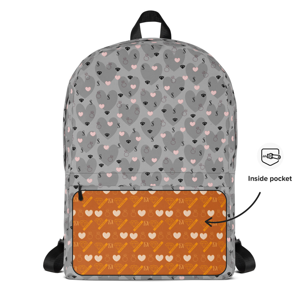 White Heartfelt STF backpack by Daemon Luxury featuring an all-over print design on the front and back.