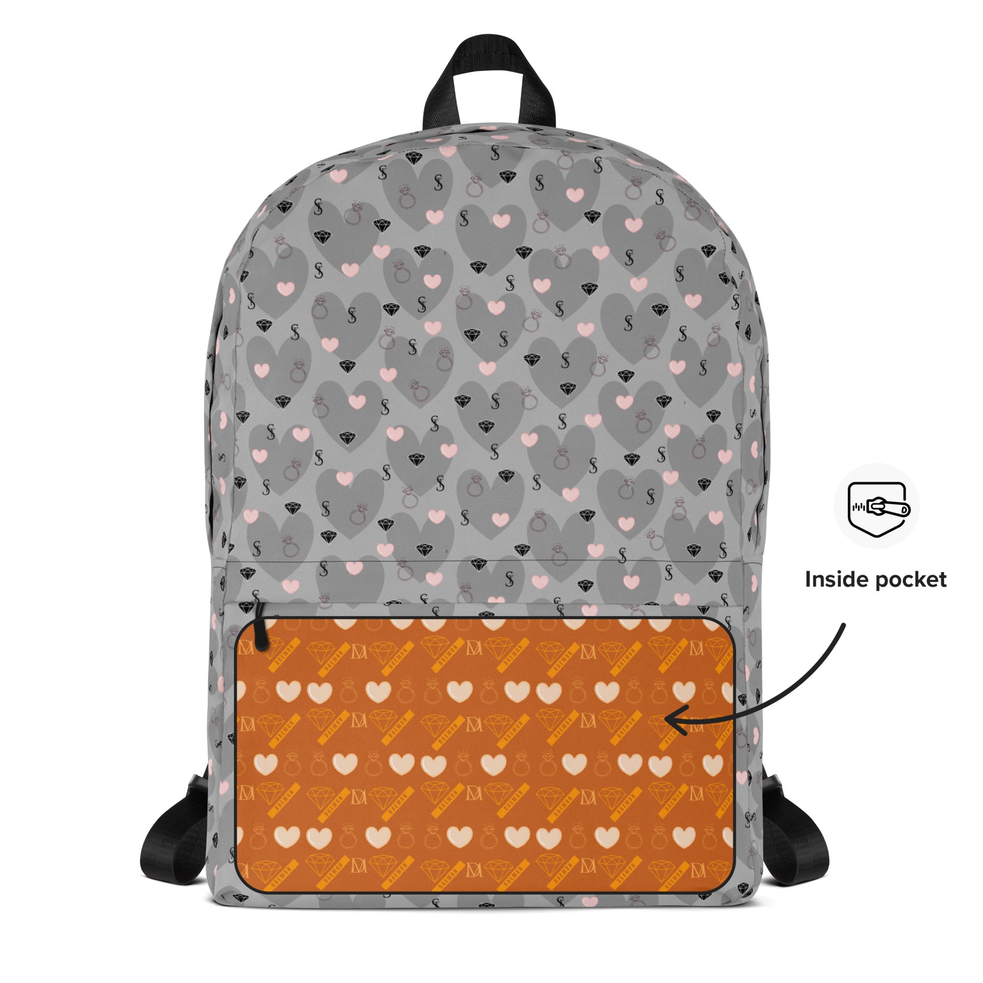 White Heartfelt STF backpack by Daemon Luxury featuring an all-over print design on the front and back.