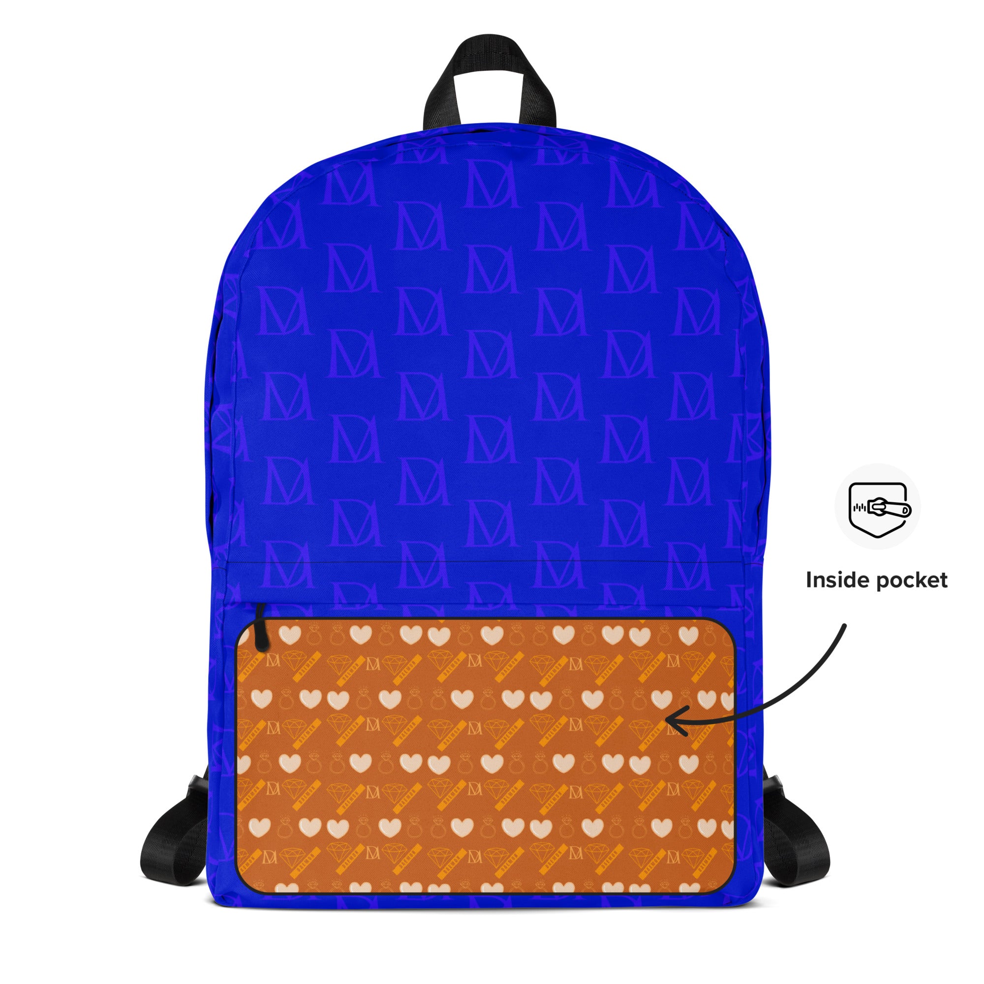 Daemon Luxury ELECTRICA all-over-print white backpack with electrical indigo design, featuring adjustable straps and front pocket.