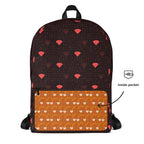 Daemon Luxury Supreme Models WEBBI DAIMIN all-over-print backpack with white background and detailed front view.
