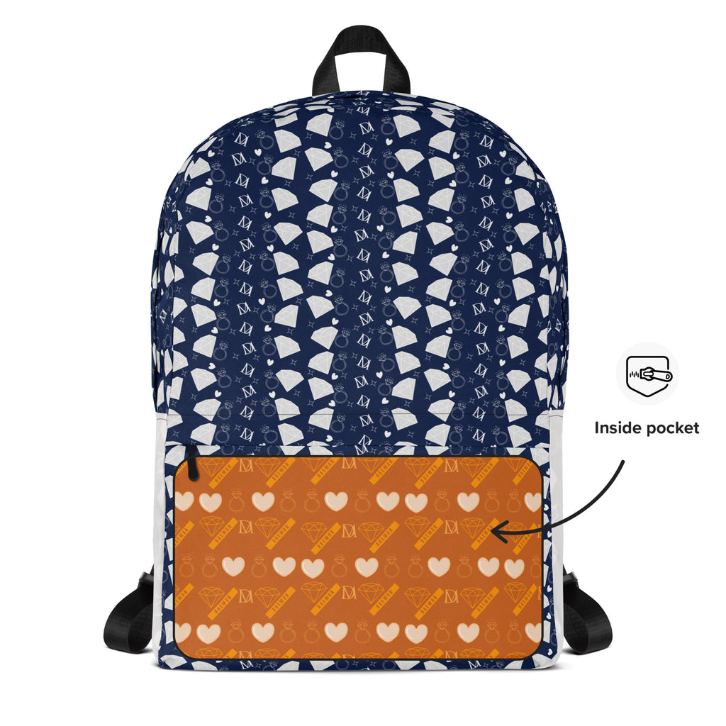 White Daemon Luxury Rings of Transition Frosted Diamonds backpack with all-over print and adjustable shoulder straps.