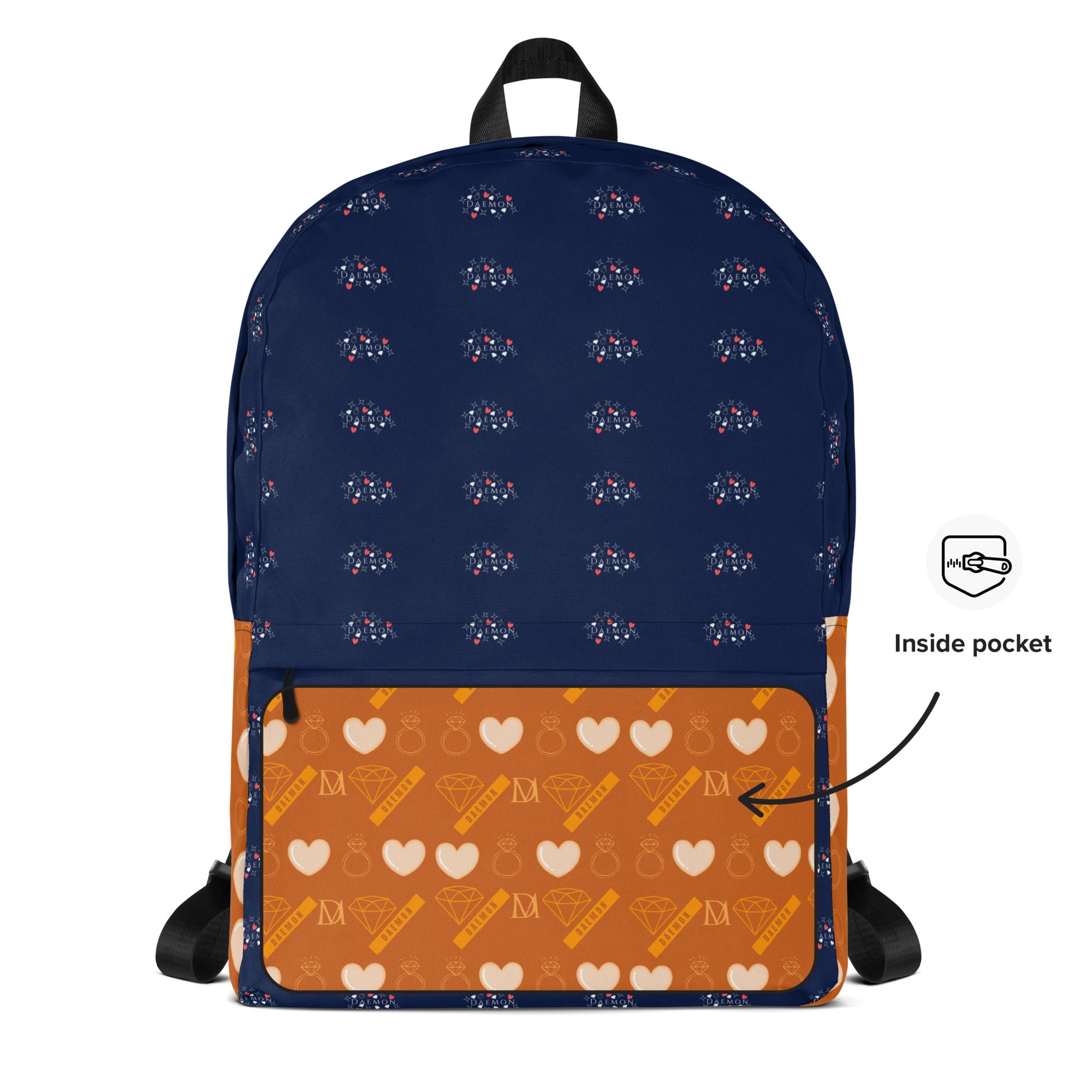 White Daemon Luxury Stars of Sesta Gloomy Runners all-over-print backpack with black star pattern on the front.