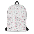Daemon Luxury speckled diamonds Artica Blizzard backpack with all-over white print and black zipper accents.