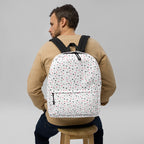 Daemon Luxury Speckled Diamonds Artica Blizzard all-over-print backpack with white background and detailed diamond pattern.