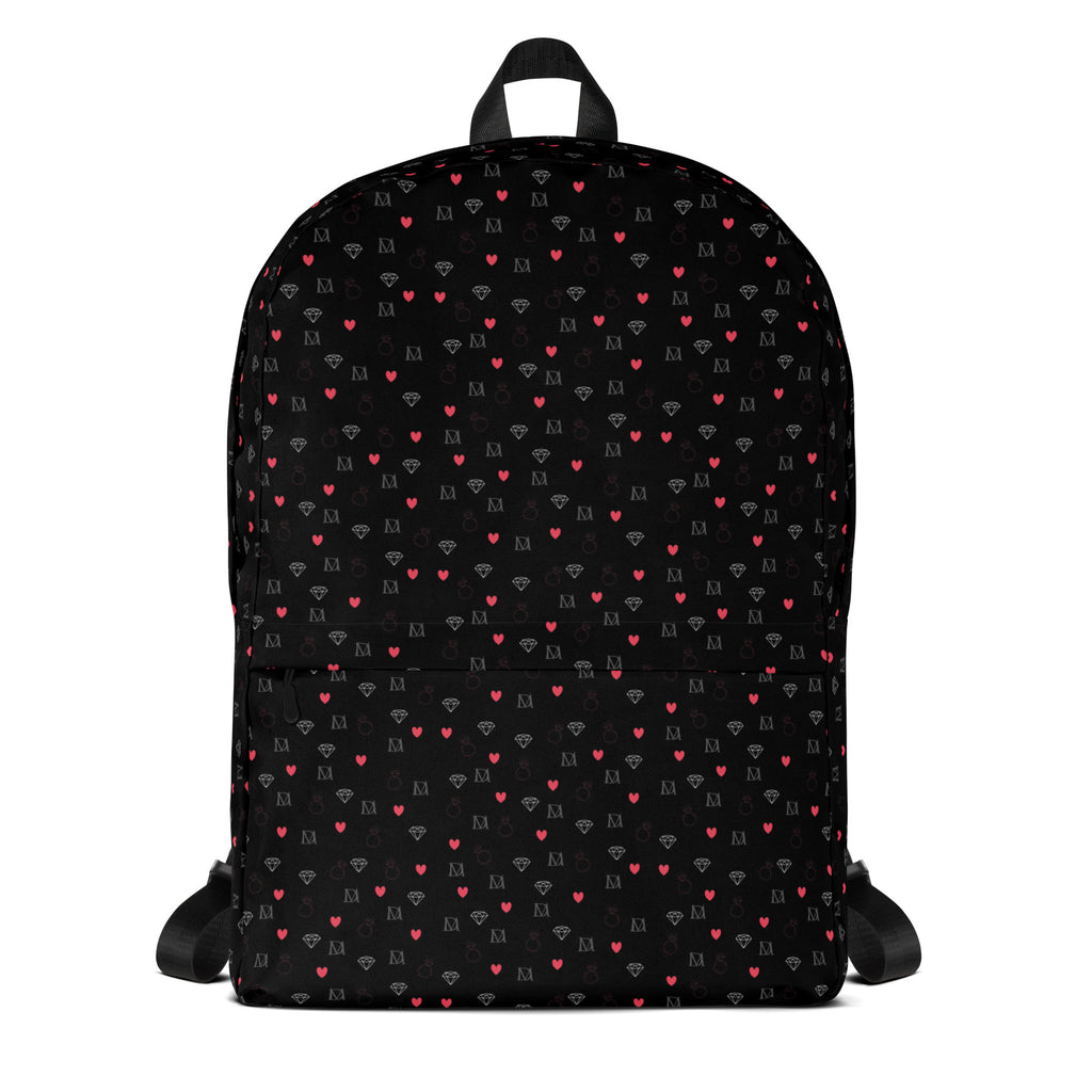 All-over print Daemon Luxury Speckled Diamonds Zaino backpack with white background and adjustable straps.