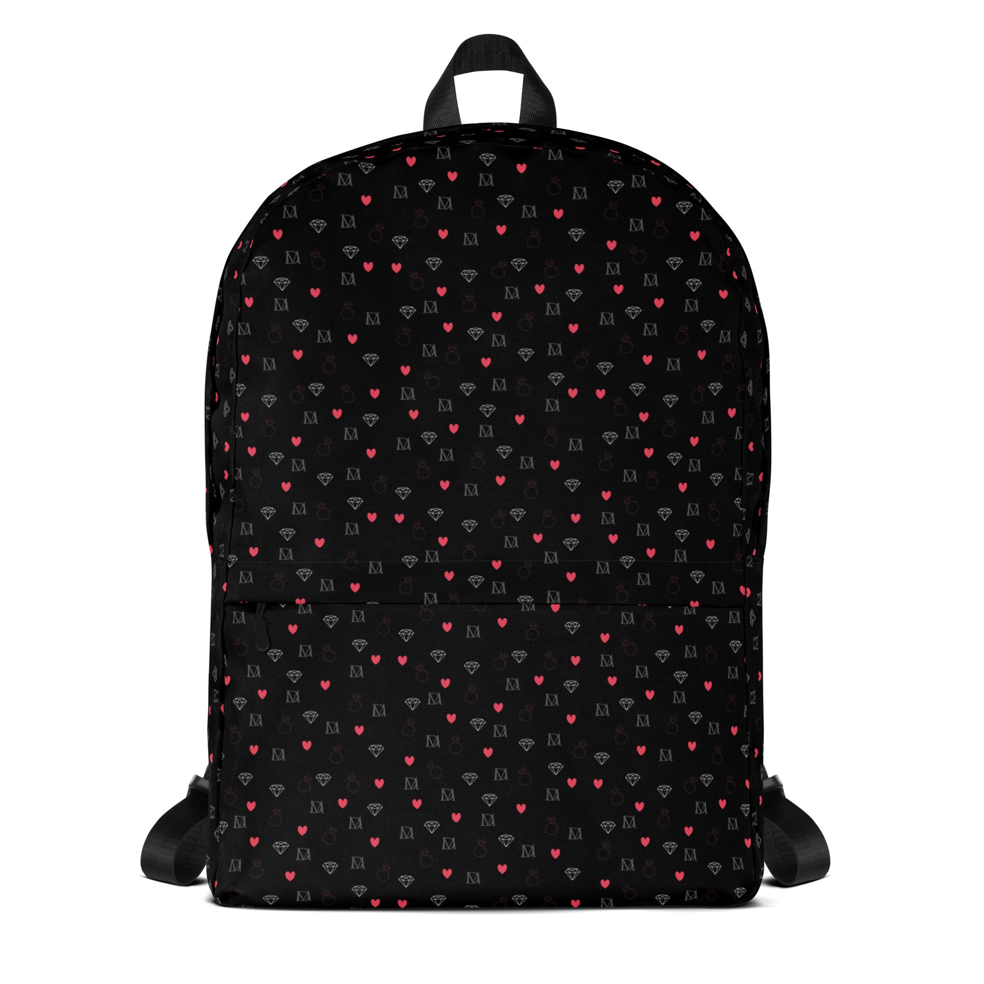All-over print Daemon Luxury Speckled Diamonds Zaino backpack with white background and adjustable straps.