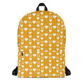White all-over-print backpack featuring frosted diamond and Tarmin Honeybees design by Daemon Luxury.