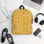 Daemon Luxury Frosted Diamonds Tarmin Honeybees all-over-print backpack featuring white background and intricate diamond pattern.