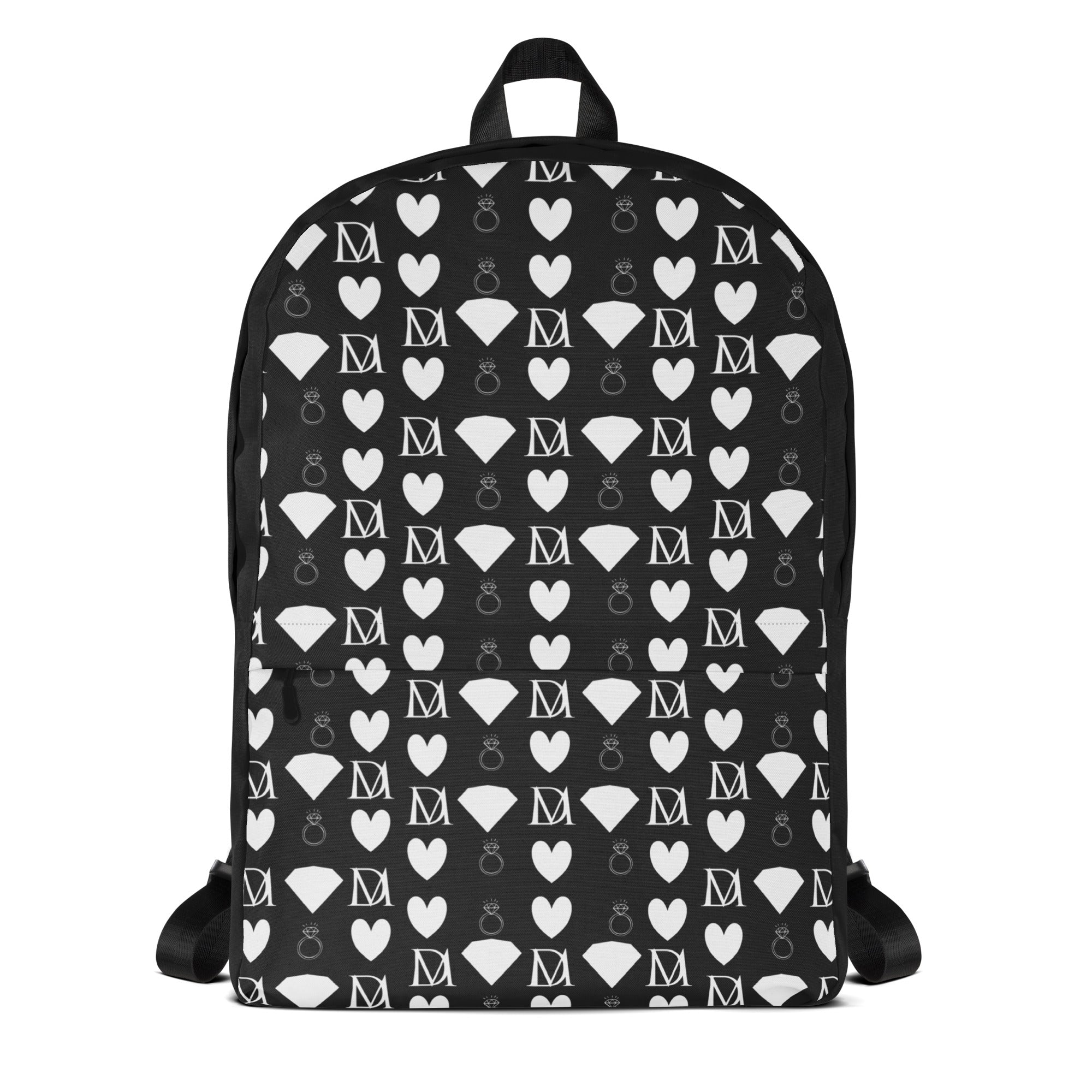 White Daemon Luxury Frosted Diamonds backpack with all-over diamond pattern and adjustable shoulder straps.