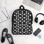 White Daemon Luxury Frosted Diamonds backpack with all-over diamond print, featuring a stylish and modern design.