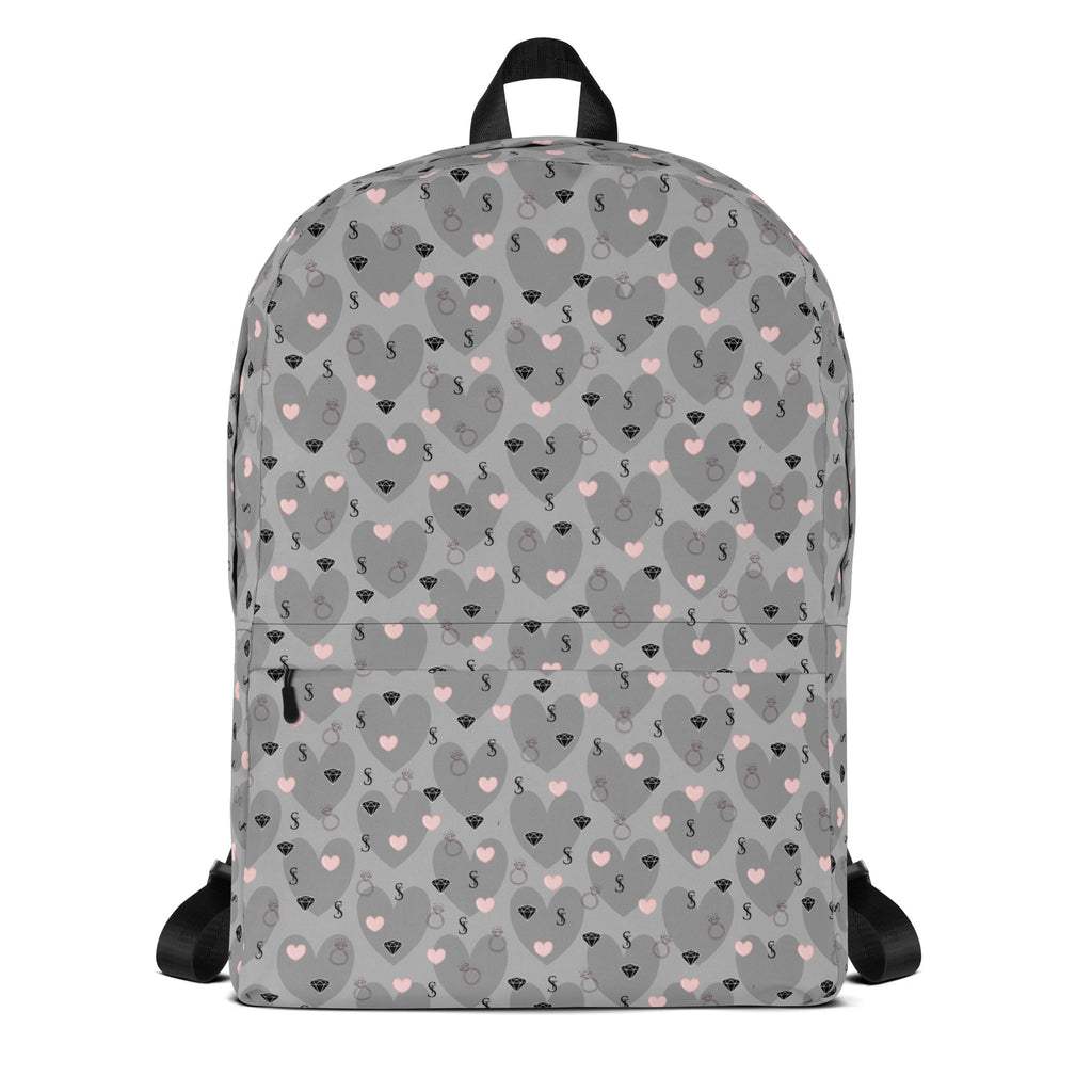 White Heartfelt STF Zaino backpack with all-over print design from Daemon Luxury, featuring a stylish, spacious back compartment.
