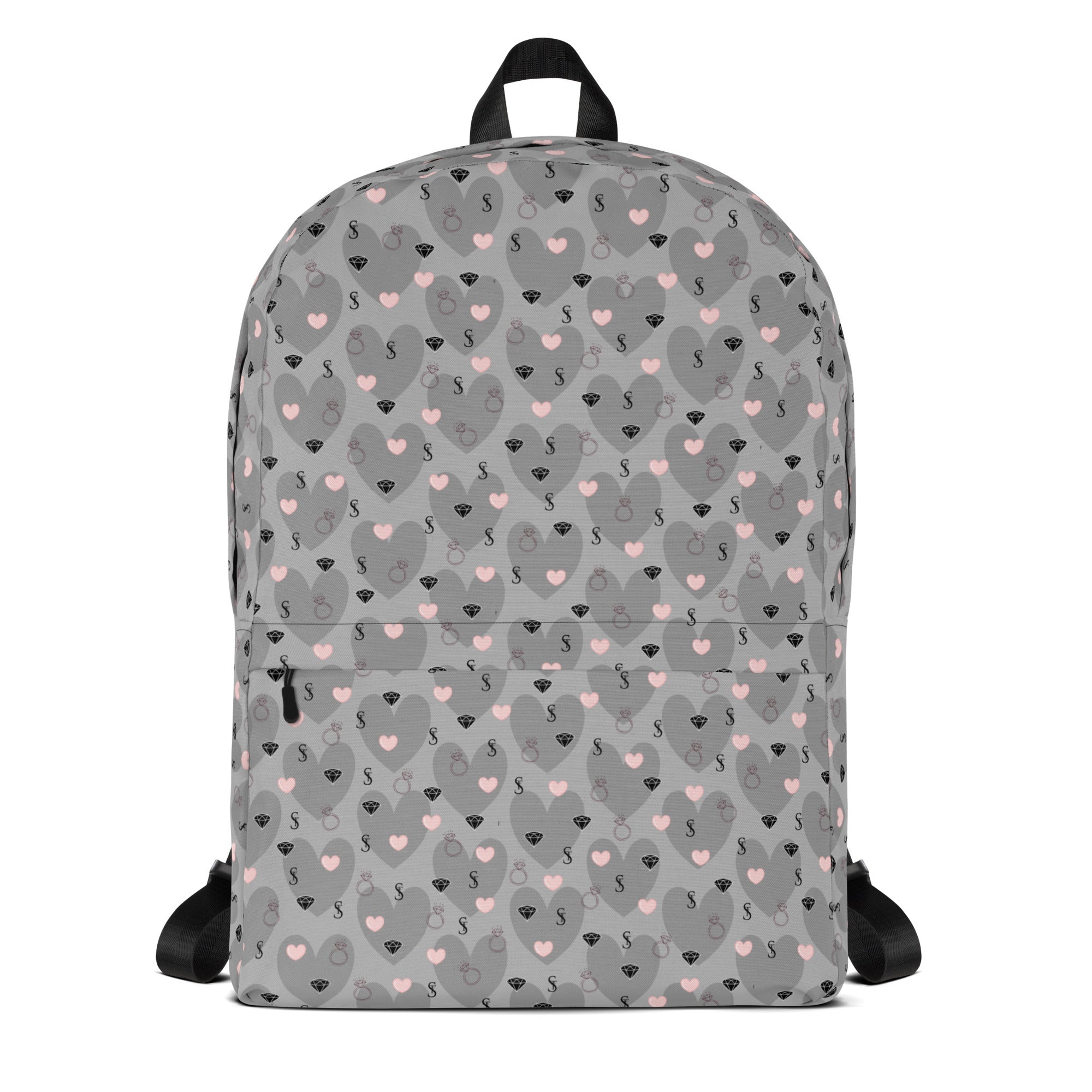 White Heartfelt STF Zaino backpack with all-over print design from Daemon Luxury, featuring a stylish, spacious back compartment.
