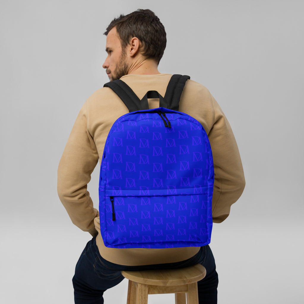 Daemon Luxury ELECTRICA all-over-print white backpack with electrical indigo design, featuring multiple compartments and adjustable straps.