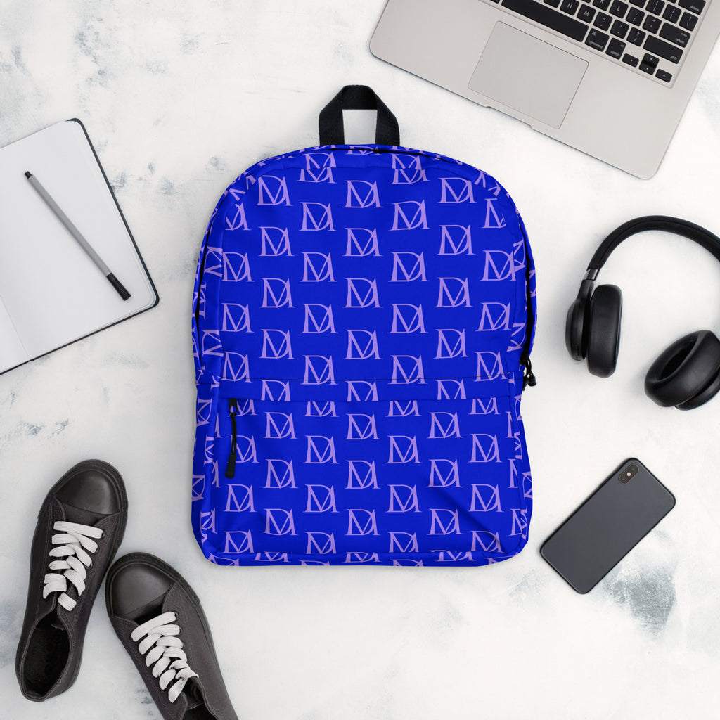Daemon Luxury ELECTRICA lilac relay all-over print backpack with white background and adjustable straps, front view.