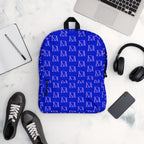 Daemon Luxury ELECTRICA lilac relay all-over print backpack with white background and adjustable straps, front view.