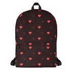 Daemon Luxury Supreme Models WEBBI DAIMIN backpack with all-over white print, front view showing detailed design and sturdy straps.