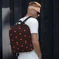 Daemon Luxury Supreme Models Webbi Dainin backpack with all-over white print, front view showcasing detailed design.