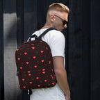 Daemon Luxury Supreme Models Webbi Dainin backpack with all-over white print, front view showcasing detailed design.