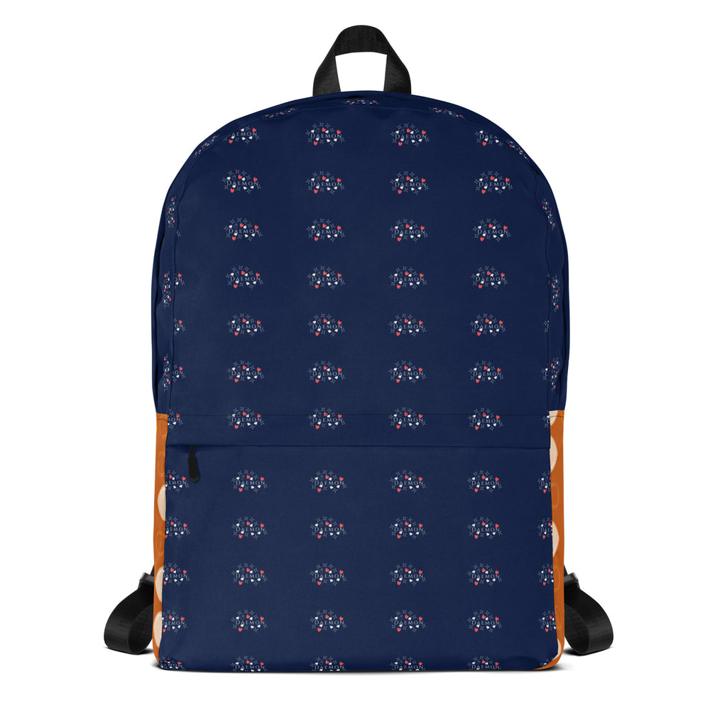 White Stars of Sesta (Gloomy Runners) Daemon Luxury backpack with all-over print, front view showing detailed design.