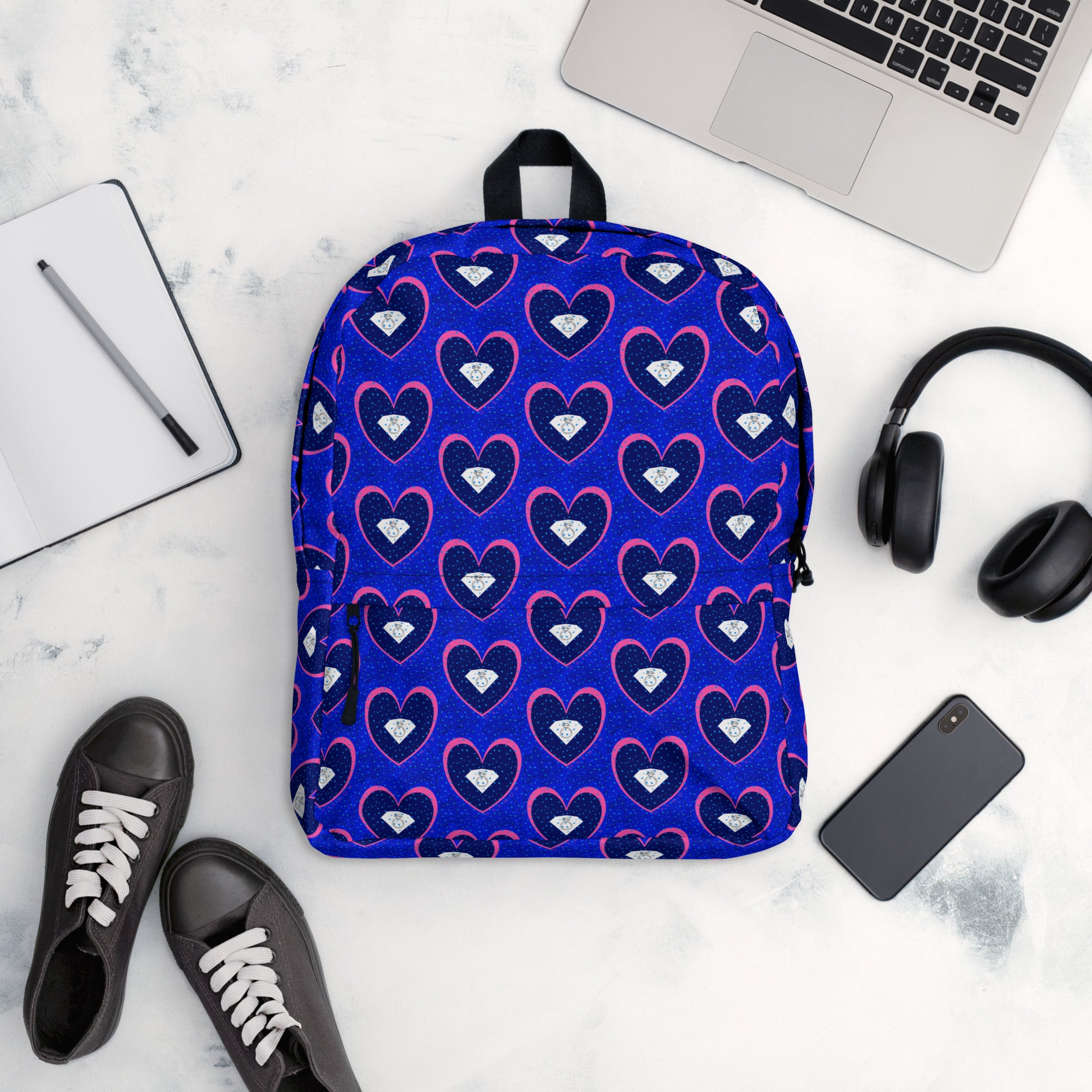 Daemon Luxury ELECTRICA Zaino backpack with all-over white print, featuring a stylish and spacious design for everyday use.