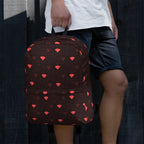 Daemon Luxury Supreme Models WEBBI DAIMIN all-over-print backpack in white, featuring bold graphic design and adjustable straps
