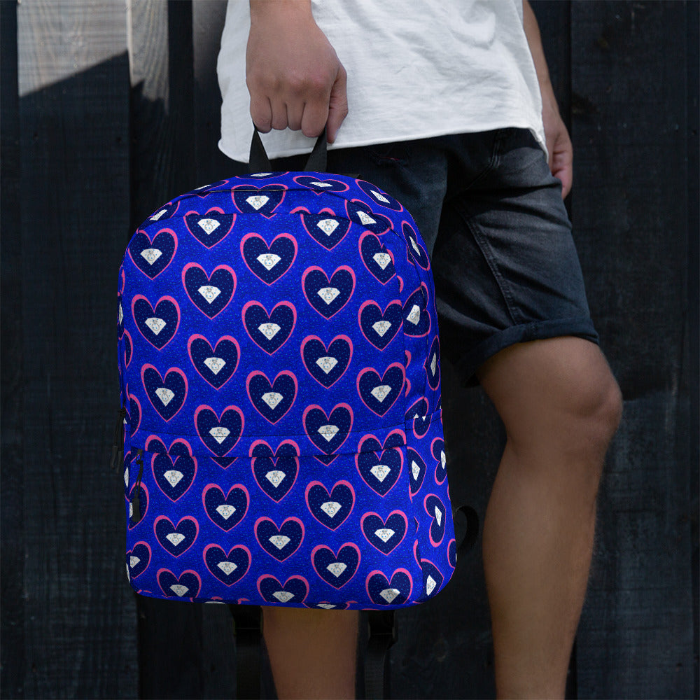 White ELECTRICA Daemon Luxury backpack with all-over print, featuring a spacious design and adjustable straps.