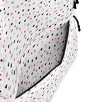 White Daemon Luxury Speckled Diamonds Artica Blizzard backpack with all-over print and black zipper details.