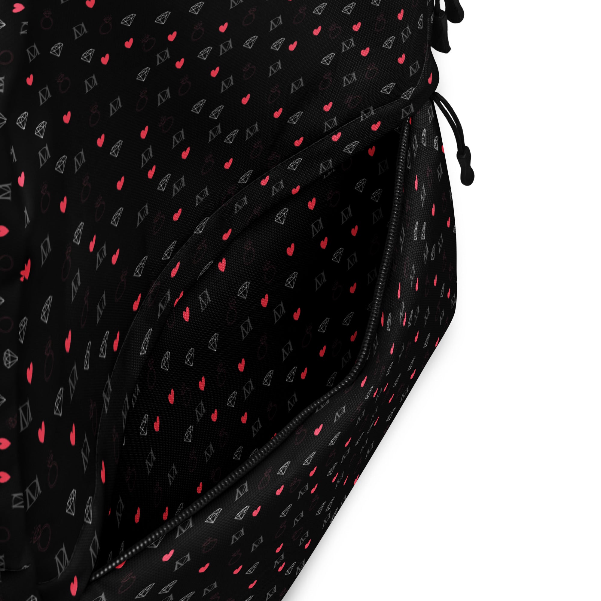 White Daemon Luxury Speckled Diamonds NEMESIS backpack with all-over diamond print and stylish design.
