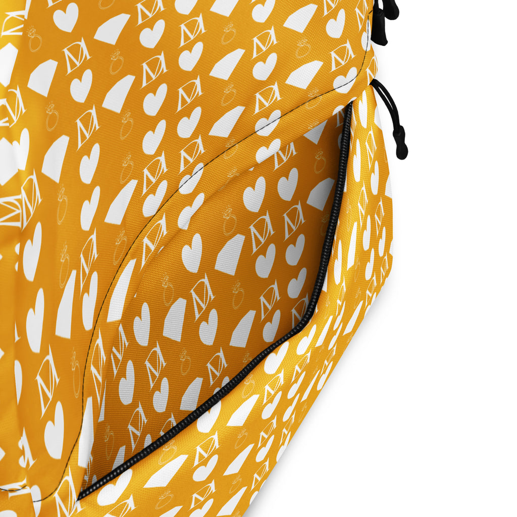 Daemon Luxury Frosted Diamonds Tarmin Honeybees backpack with all-over white print, featuring a stylish and detailed design.