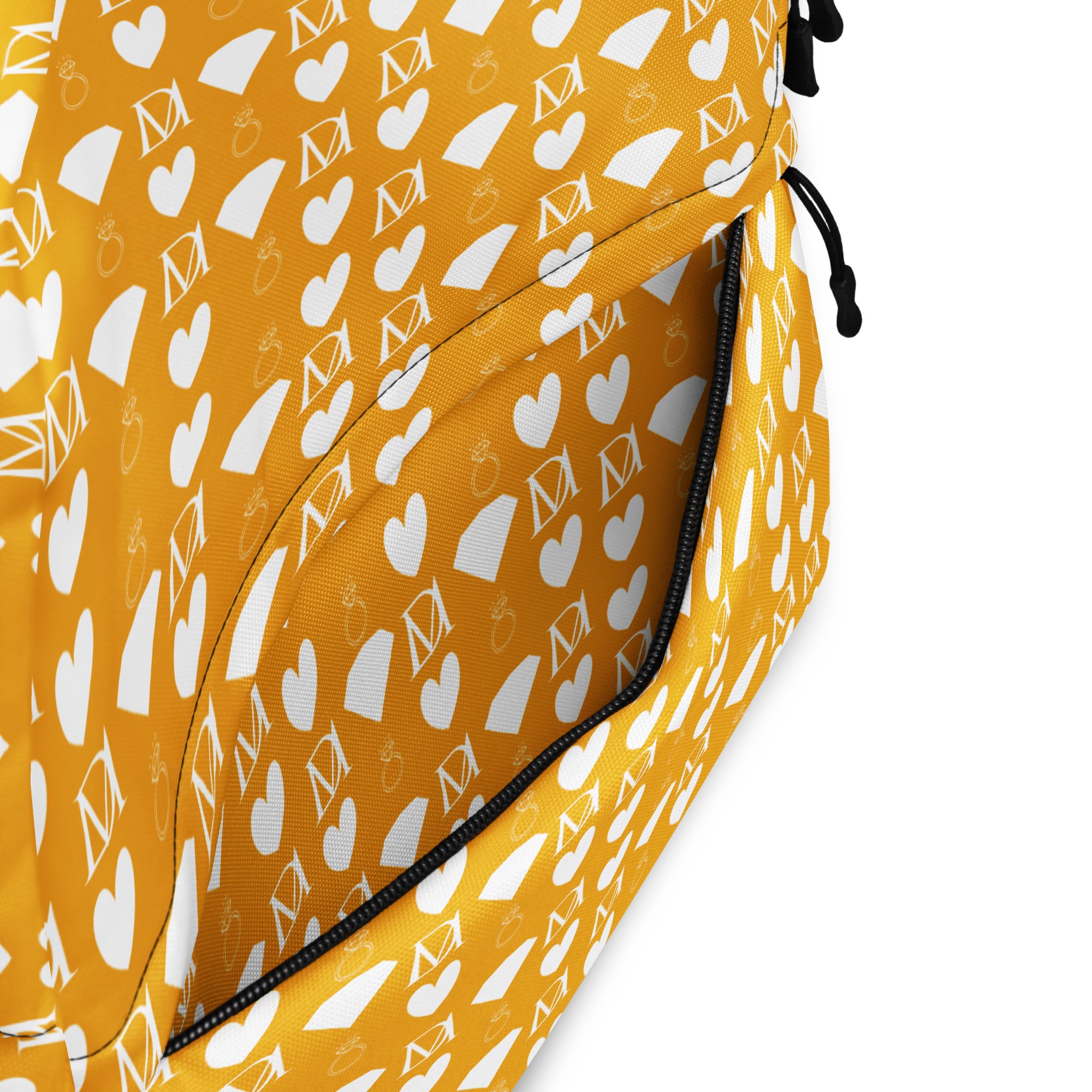 Daemon Luxury Frosted Diamonds Tarmin Honeybees backpack with all-over white print, featuring a stylish and detailed design.