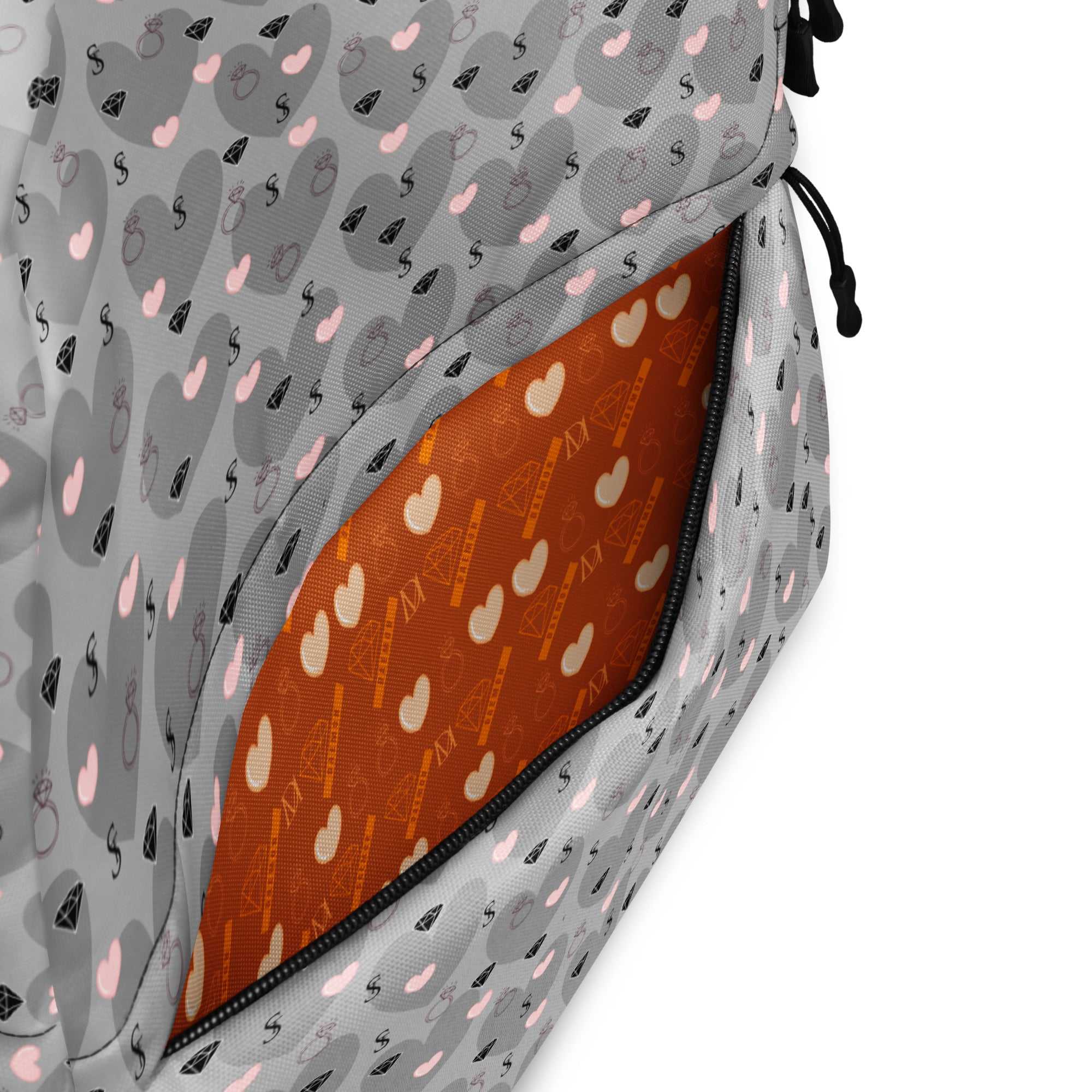 Heartfelt STF Zaino backpack with all-over white print and detailed design by Daemon Luxury, showcasing its stylish and functional look.