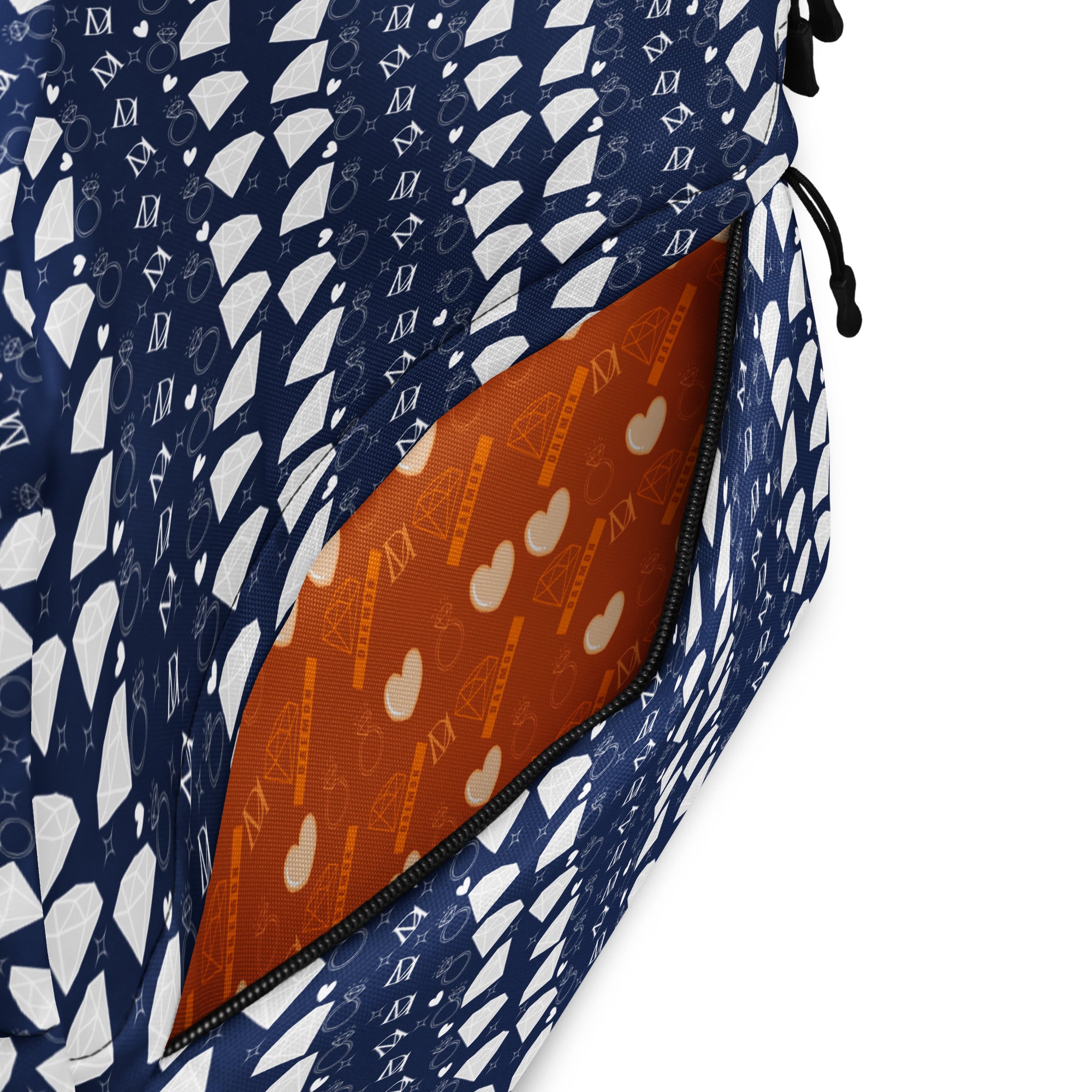 White Daemon Luxury Rings of Transition Frosted Diamonds backpack with all-over print design, showcasing intricate details and stylish pattern.