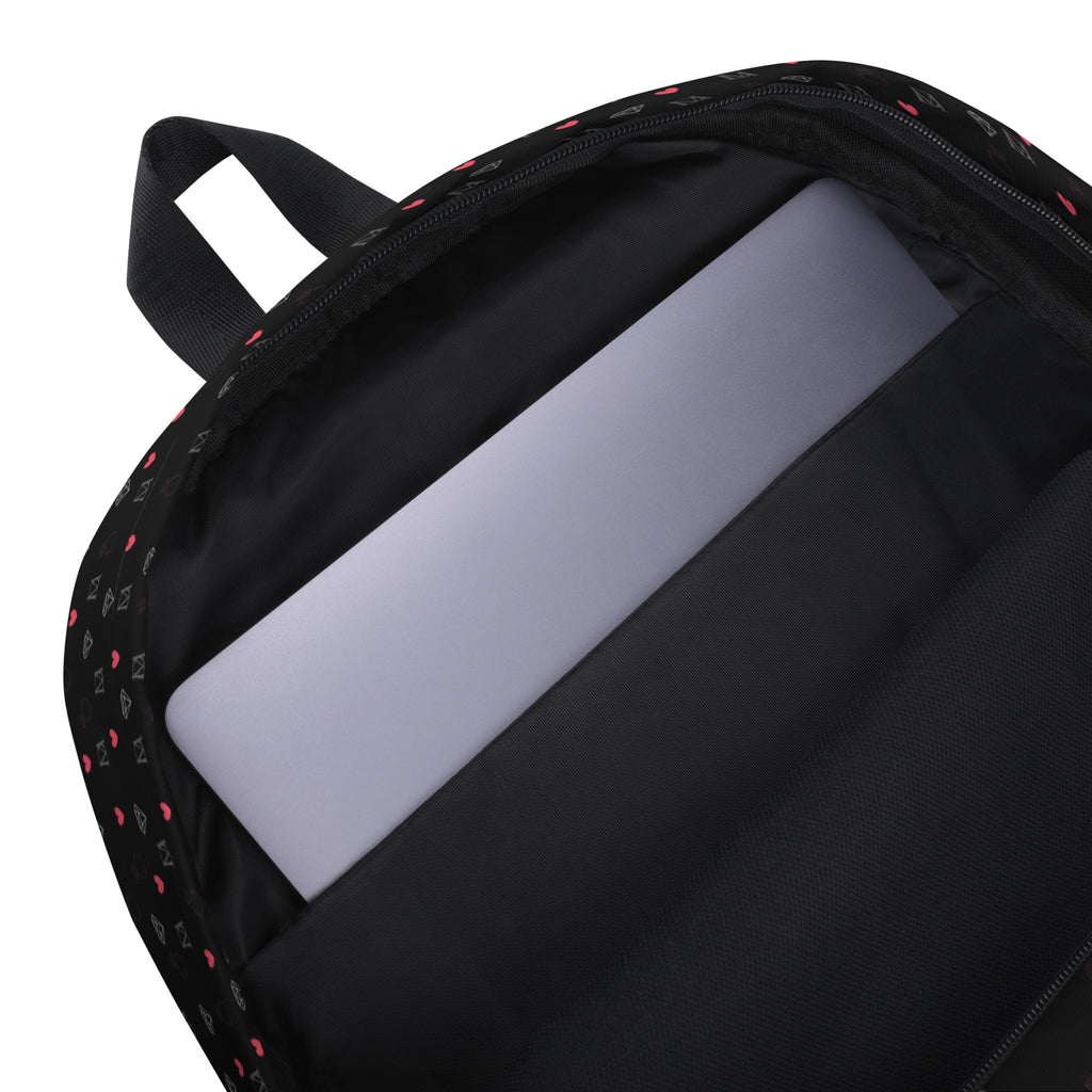 Daemon Luxury Speckled Diamonds NEMESIS backpack with all-over white diamond print, stylish and spacious for everyday use.