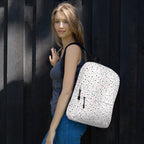 Daemon Luxury Speckled Diamonds Artica Blizzard all-over-print backpack in white, showcasing a stylish geometric pattern.