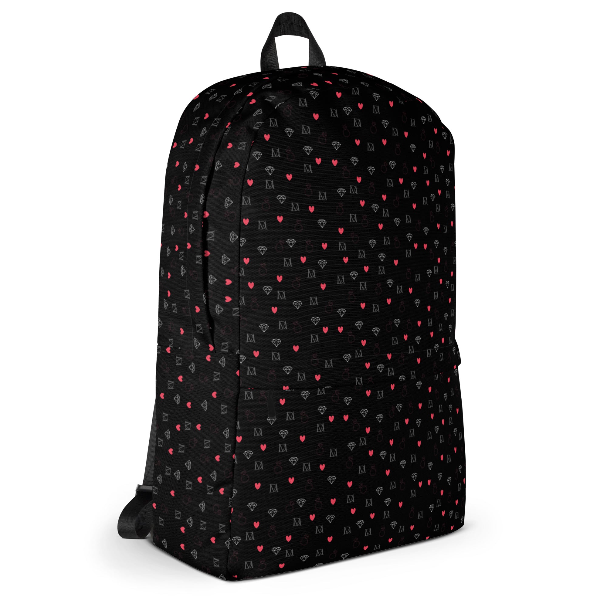Daemon Luxury Speckled Diamonds NEMESIS backpack with all-over white print and modern design, shown from the right side.