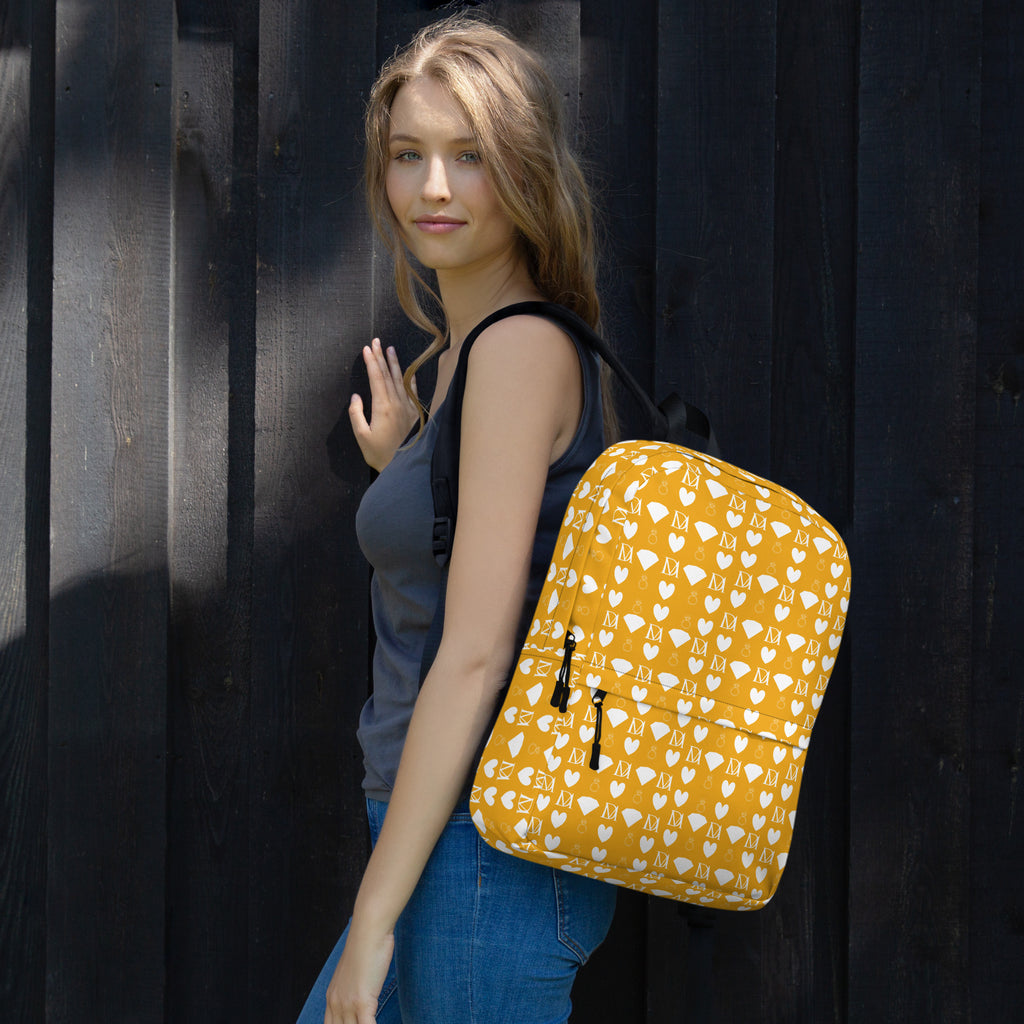Daemon Luxury Frosted Diamonds Tarmin Honeybees all-over-print backpack in white with vibrant diamond and honeybee pattern.